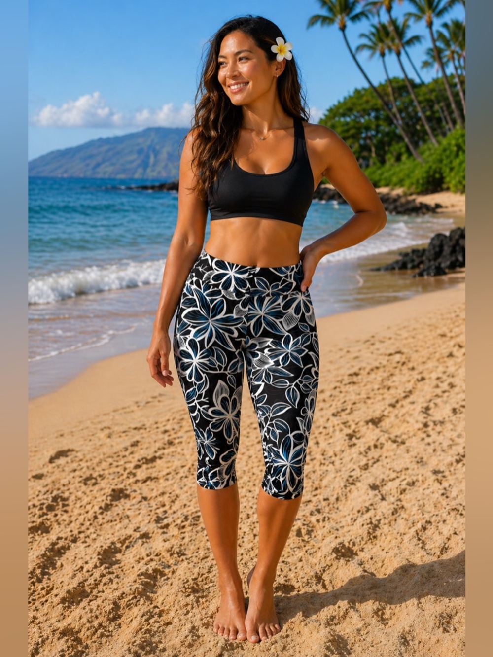Pualani Beach Wear floral tropical Hawaii leggings Medium